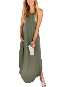 Women's Loose Sundress Long Dress Sleeveless Split Maxi Dress Summer Beach Dress - Picture 1 of 7