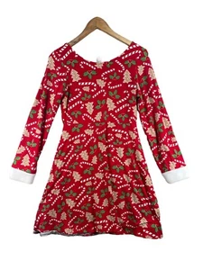 Christmas Winter Holiday Pajama Dress Girls 16 Reversible Reindeer Mistletoe - Picture 1 of 9