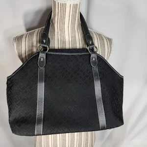 Talbots Monogramm schwarz Stoff & Leder Schultertasche Tasche Geldbörse - Bild 1 von 12
