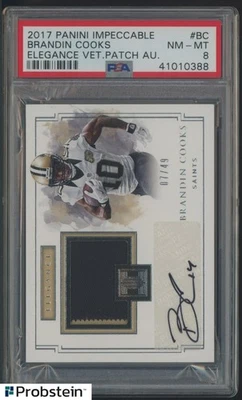2017 Panini Impeccable Elegance Brandin Cooks Saints Patch AUTO 7/49 PSA 8 - Image 1 of 2