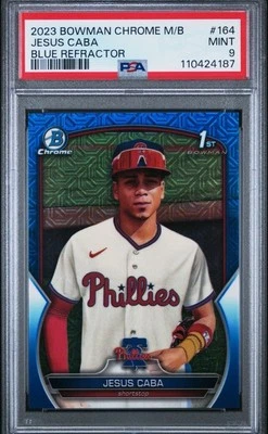 /150 Jesus Caba 2023 Bowman Chrome #BCP-164 Blue Mojo Marlins PSA 9 - Image 1 of 2