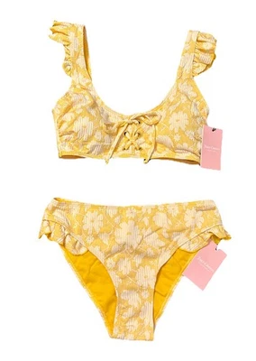 RTLS $98 JUICY COUTURE FREESIA YELLOW RUFFLE PLAYFUL 2 Pc BIKINI SZ S - Imagem 1 de 4