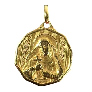 Italian Saint Therese 18K Yellow Gold Charm Medal Pendant - Picture 1 of 14