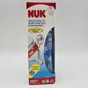 NUK Bottle with Silicone Medium Flow Nipple, 0+ months, 10 oz - Wide-Neck - Blue - Picture 1 of 6