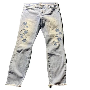 Tommy Hilfiger Mujer Pantalones 14 Azul Floral Bordado Ajustado Dobladillo Crudo - Imagen 1 de 10