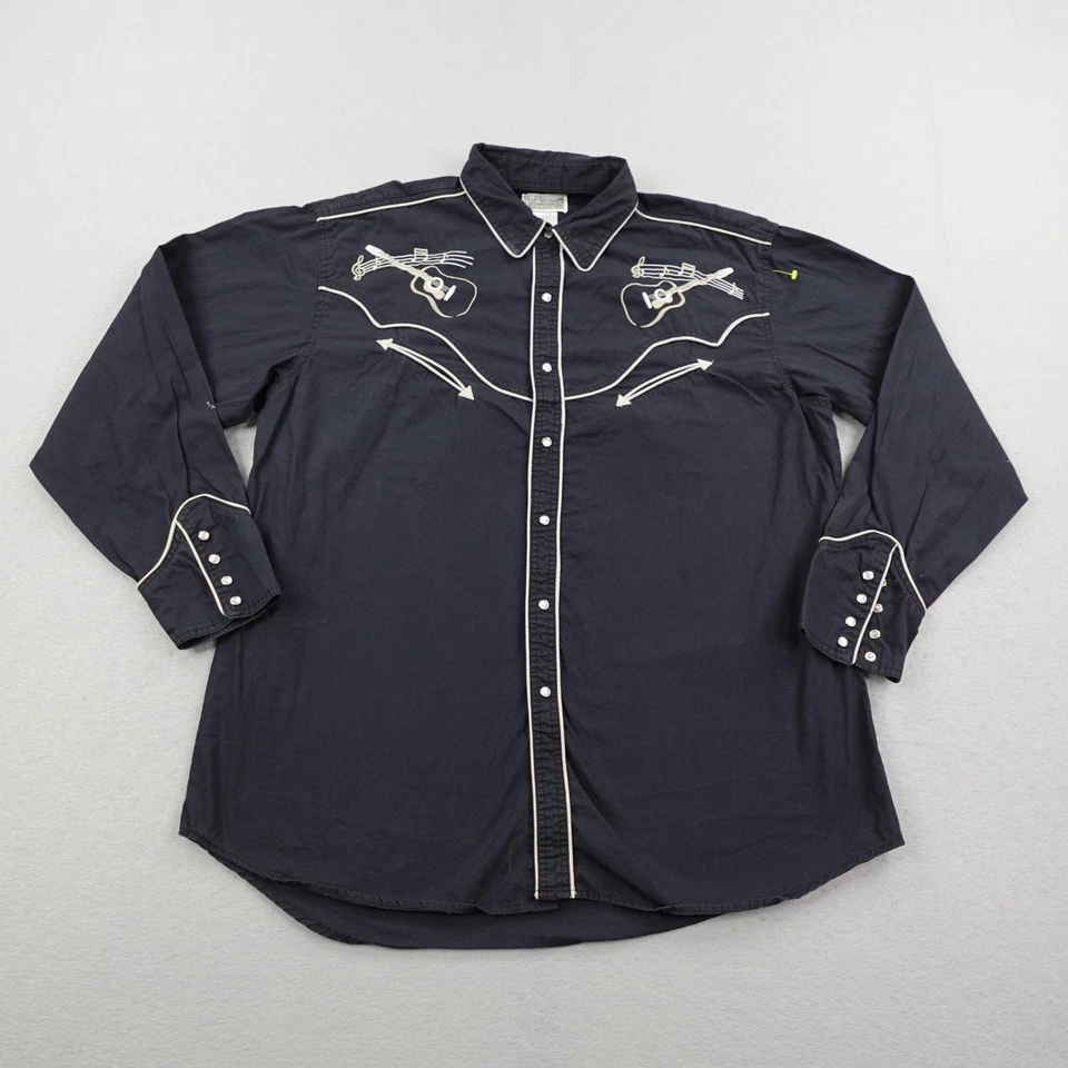 Camisa Express Rider Para Hombres Grande Negra Perla Occidental Bordada a Presión Guitarra Música Foto 1 de 4