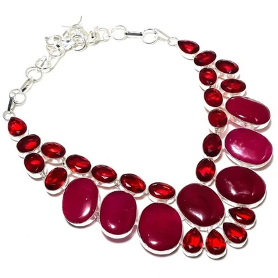 Ruby(Simulated) Garnet Gemstone 925 Sterling Silver Jewelry Necklace 18" l762 - Image 1 of 2