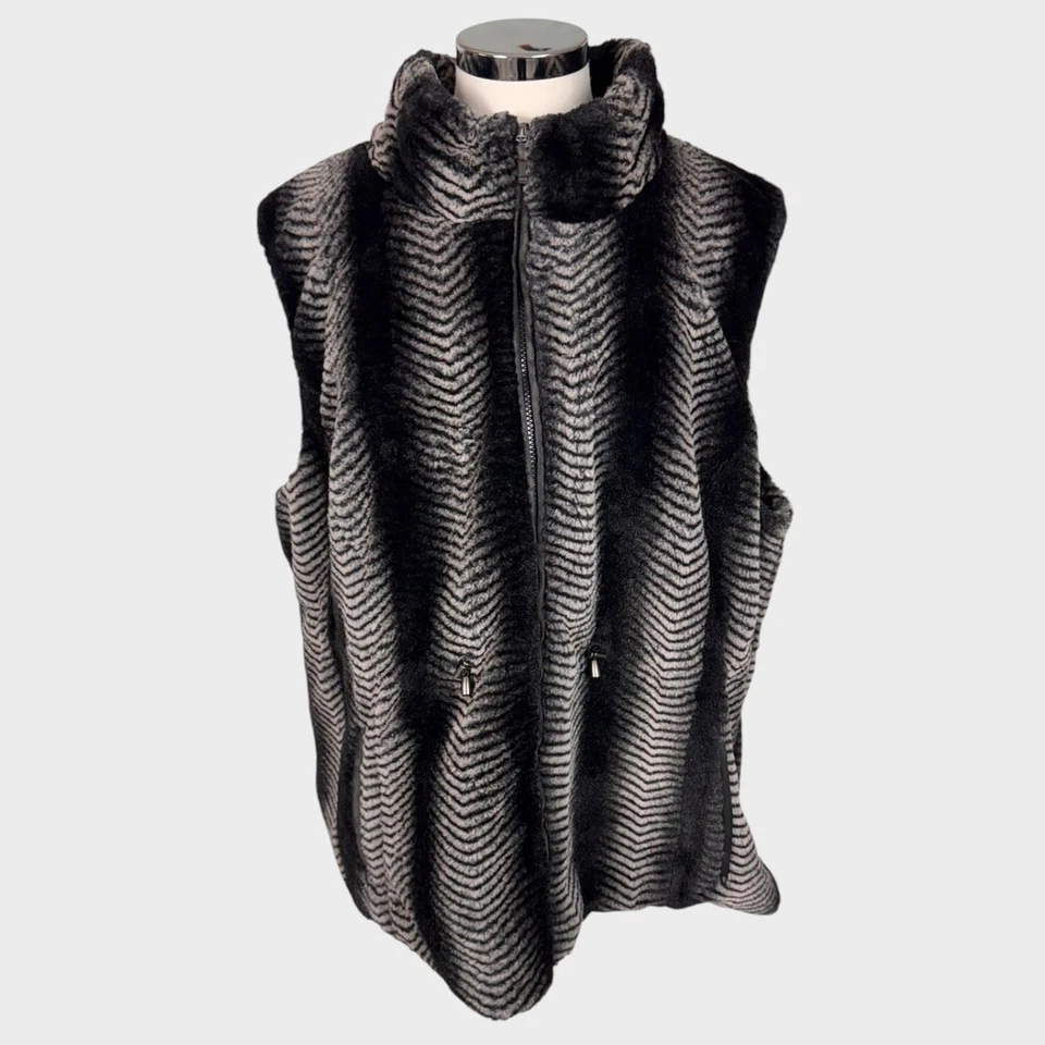 Dressbarn женщина 3 X черный серый животных печати молнии жилет искусственного меха полиэстера - Изображение 1 из 4