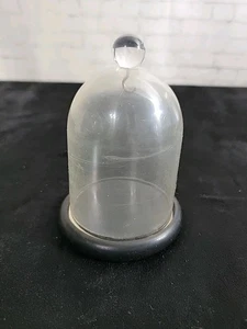 Vtg Plastic Cloche Dome Display with Wood Base, Lucite Knob? READ - Picture 1 of 5