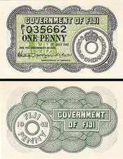 FIJI 1 PENNY 1-7- 1942 UNC  P-47