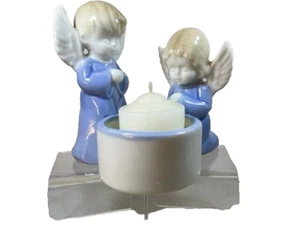 Biedermann Japan Ceramic Praying Angels Votive Candleholder Blue white MCM - Picture 1 of 8