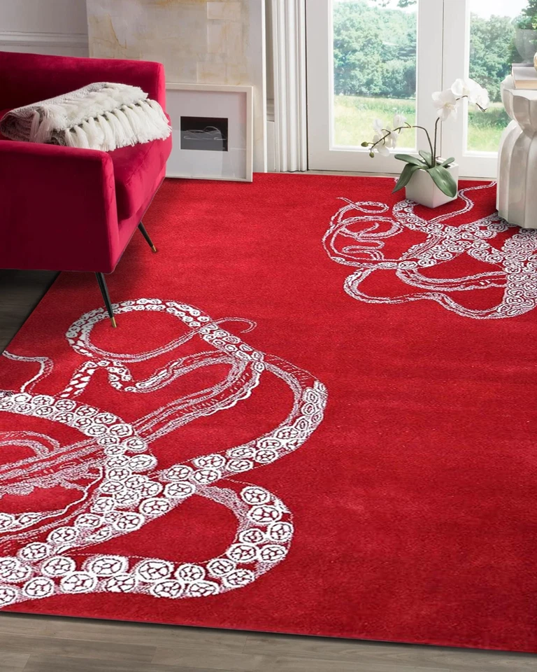 Cowboys Octopus New Red Handmade Tufted Woolen Area Rugs Without Tariff & duty - Image 1 of 1