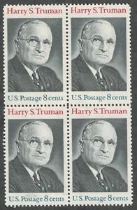 US. 1499. Harry S. Truman (1884-1972) 33th President (1945-1952) Block of 4 MNH - Picture 1 of 1