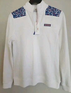 Pullover para mujer Vineyard Vines pequeño blanco 1/4 cremallera ballena y estrellas rojo blanco azul - Imagen 1 de 15