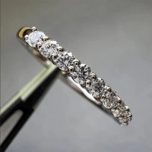 14k White Gold Finish 1 Ct Round Cut Diamond Half Eternity Wedding Band Ring - Picture 1 of 7