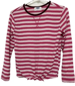 Girls Old Navy Pink & White Stripe Crew Neck Sweater With Side Knot Size L 10-12 - Picture 1 of 6