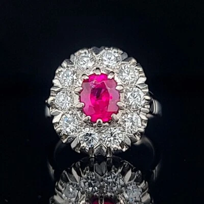 Vintage 18k white gold ring 2.31ct. Natural Burma ruby oval  1920's GIA cert  - Image 1 of 4
