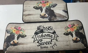Farmhouse Cow Kitchen Rugs and Mats Set of 2 PiecesHome Sweet Home Kitchen Mats - Picture 1 of 1