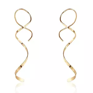 14K Gold Plated Spiral Threader Earrings Hypoallergenic Gold Drop Earrings,,, - Picture 1 of 12