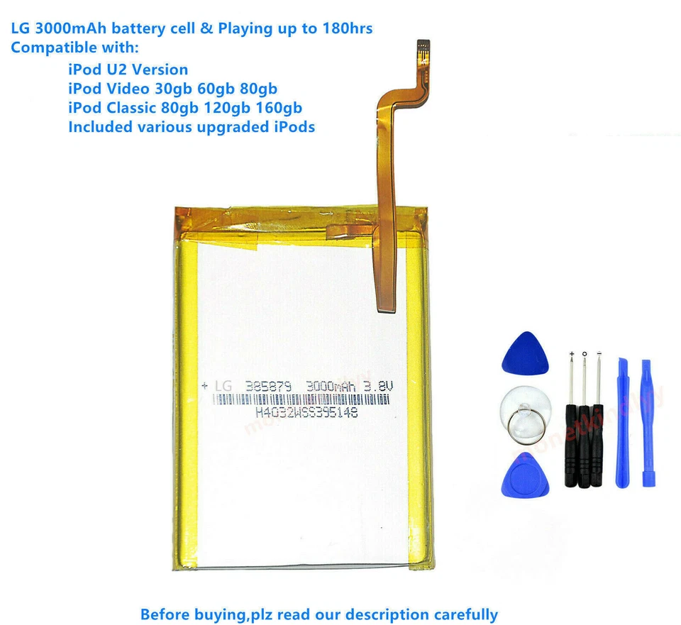 NOVO 3000mAh substituição de atualização de bateria fr iPod Classic 6 6.5 7 vídeo 5 5.5 fino - Imagem 1 de 1