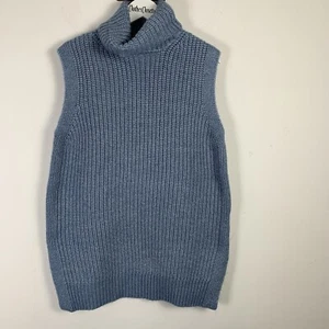 Marks & Spencer Tank Top Medium Blue Ribbed Roll Neck Jumper Layer Sleeveless - Picture 1 of 9
