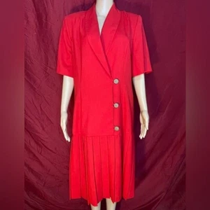 Vintage Drop Waist Button Front Pleated Secretary 80's Tootsie 9 to 5 Dress XL - Picture 1 of 8