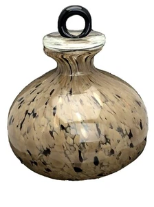 Large Studio Art Glass 7.5"Bulbous Jar with Lid Murano Style Gold Black Spatter - Picture 1 of 9