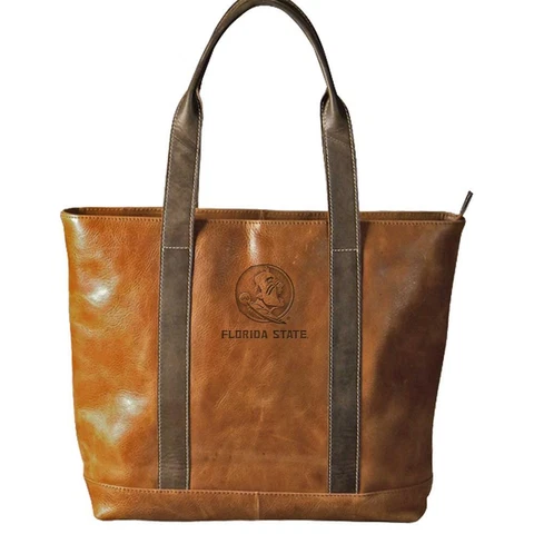 FSU Florida State University Tote Two-Tone Tan Leather Tote Bag Cover