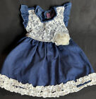 Girls Rule Dress Size 12M Blue With Lace And White Rose Silver Back Tie