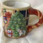 Susan Winget Ceramic Large Christmas Mug "Holiday Fireplace" With Cat & Tree