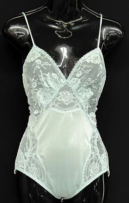 Vintage Lingerie Sz Small Bodysuit Mint Green Lace One Piece Snap Crotch Women’s - Image 1 of 4