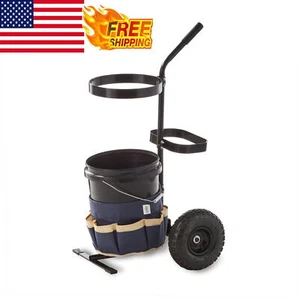 Garden Tool Caddy Plastic Buckets Steel Frame Carriers Pneumatic Tires Garage - Picture 1 of 5