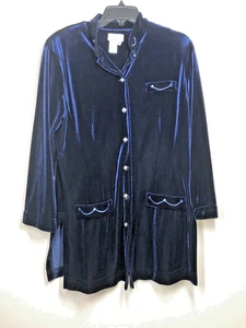 Coldwater Creek womens velvet blazer jacket Med Y2K Blue embroidered Whimsigoth - Picture 1 of 14