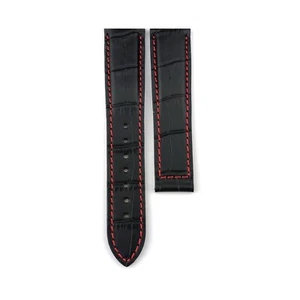 Black-Red 19 20 22mm Genuine Leather Strap/Band fit Omega SeaMaster/PlanetOcean - Picture 1 of 14