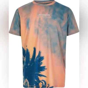 River Island Boys Orange Tie Dye Palm Print T-Shirt - Picture 1 of 3