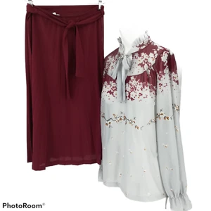 Conjunto de falda blusa floral transparente cuadrada Plaza vintage talla 14 con volantes cuello atado  - Imagen 1 de 12