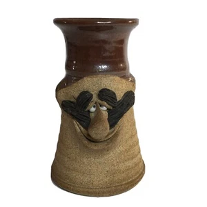 Face Mug Stoneware Studio Art Pottery 3D Smiling Face Cup Mustache Nose 7.25 in - Picture 1 of 12