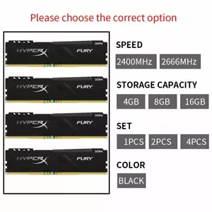 32GB 16GB 8GB 4GB DDR4 2400MHz 2666MHz PC4 DIMM Memory SDRAM HyperX Fury LOT BT - Picture 1 of 25