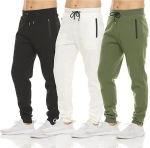 Mens 3 Pack Fleece Active Athletic Workout Jogger Sweatpants for Men with Zipper - Picture 1 of 1
