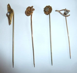 Cuatro PINES DE PALO de placa de oro de los años 20 con varios diseños y piedras - Imagen 1 de 2