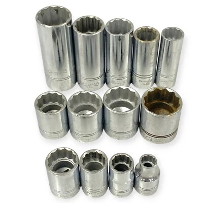 Williams 12 Pt 3/8 Drive 5/16 to 7/8'' Size Standard Deep Socket Set, 13 Pcs USA - Image 1 of 4