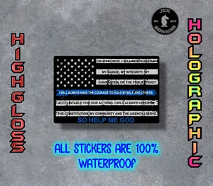 Thin Blue Line Flag, Officer's Oath, Waterproof Sticker Decal for Laptops - Picture 1 of 3