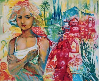 Original Limitierte Moderne Farblithographie,Frauenportrait Nackte Frau signiert - Bild 1 von 4