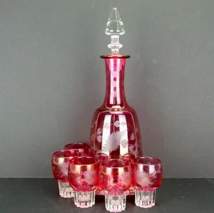 Set decanter bohémien ceco inciso a trasparente con tappo 6 occhiali - Foto 1 di 8