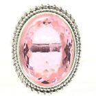 Charming Oval Gemstone Created Pink Kunzite Woman's Wedding Silver Ring 9.25