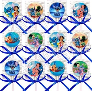 Lilo & Stitch Lollipops Party Favors Supplies Suckers Candy w/ Blue Ribbon - 12 - Foto 1 di 7