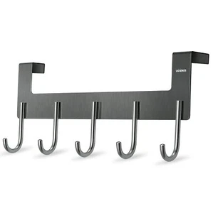 Over Door Metal Hook Rack with 5 Hooks Grey for Towel Robe Coat Bathroom - Picture 1 of 8