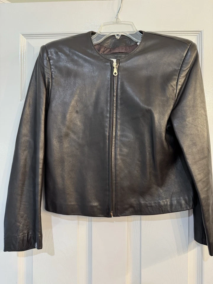 Vintage Lord and Taylor Deep Brown Structured Leather Jacket Women’s 2P - Image 1 of 4