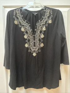 Lucky Brand Boho Top Women’s XL Embroidery & Beads 3/4 Sleeve - Picture 1 of 9