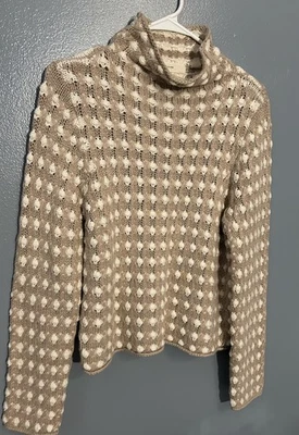 Anthropologie спать на снегу крючком попкорн свитер насмешливый шеи желтовато-коричневый крем Med - Изображение 1 из 4